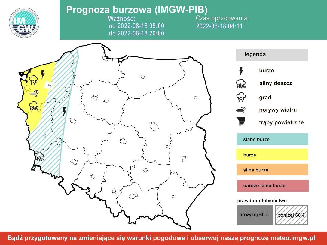 Prognoza burzowa dla Polski IMGW - czwartek 18 sierpnia [18.08 22]