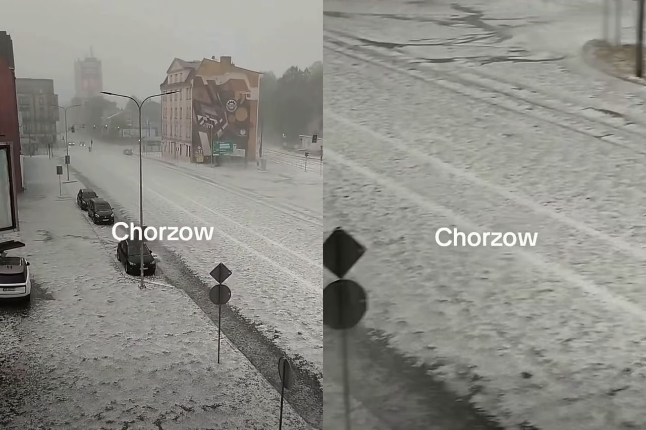 Ponad 500 tys. wyświetleń. Chorzów nagle zasypał grad. Zrobiło się biało