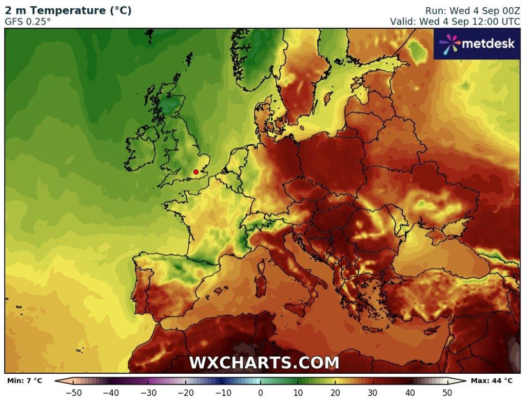 Upalny początek września. Potem zatęsknimy za latem. Fot. WXCHARTS.COM