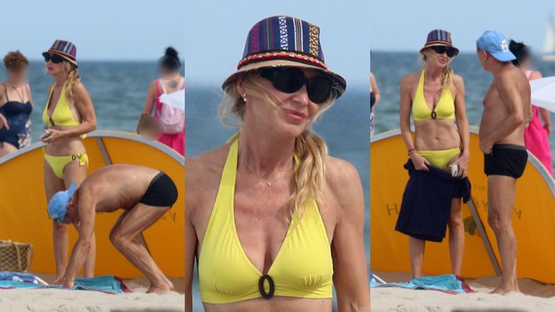 Beata Ścibakówna i Jan Englert wypoczywają na plaży w Juracie