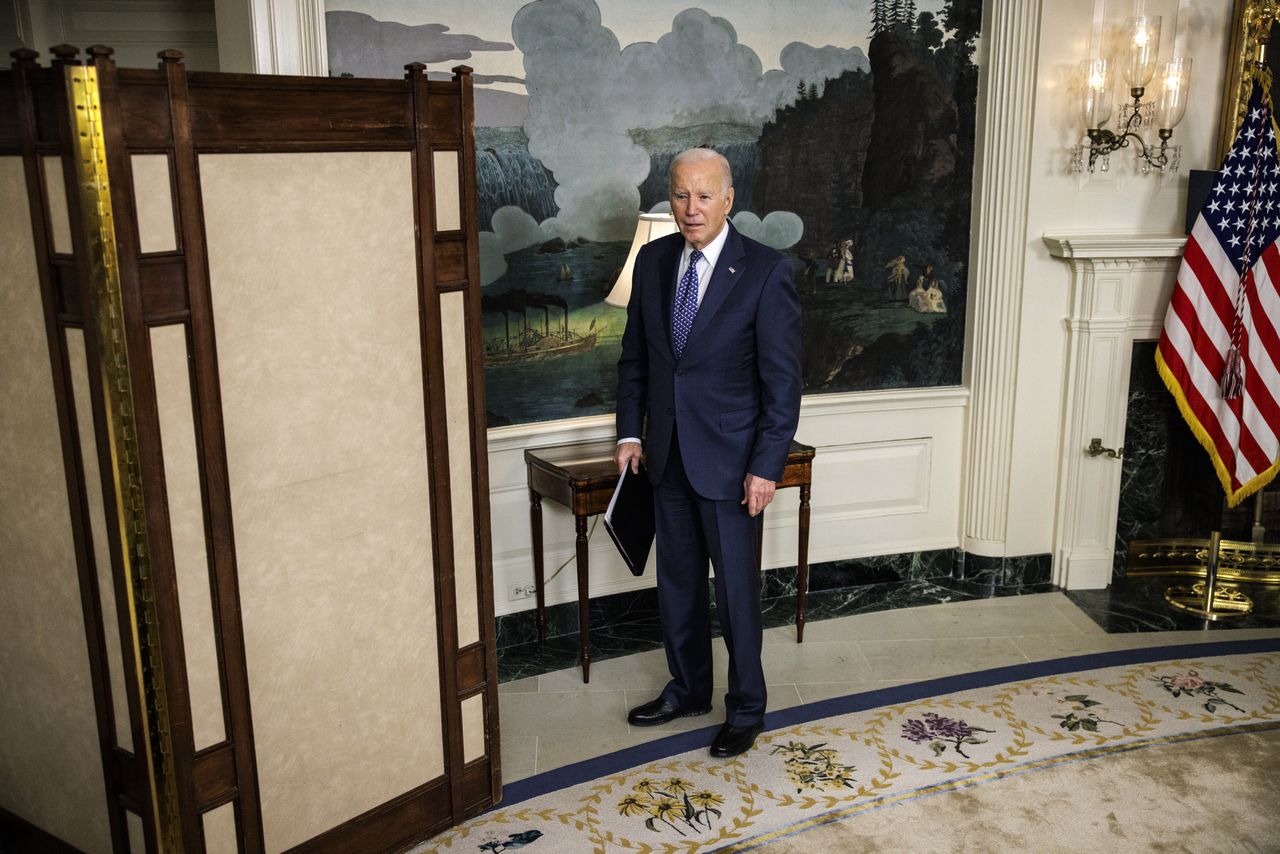 US President Joe Biden in the Diplomatic Reception Room of the White House in Washington, DC, US, on Thursday, Feb. 8, 2024. Biden insisted his memory is "fine" and lambasted a Justice Department report on his handling of classified information, particularly its questions about his mental acuity and age that have proven politically damaging. Photographer: Samuel Corum/Sipa/Bloomberg via Getty Images