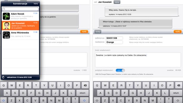 Aplikacja Orange do SMS-ów na iPadzie 1
