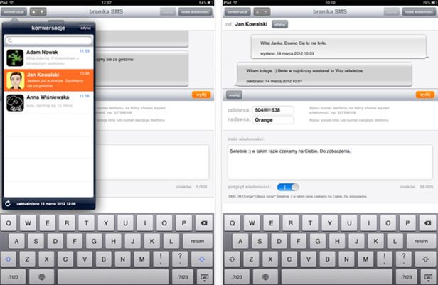 Aplikacja Orange do SMS-ów na iPadzie