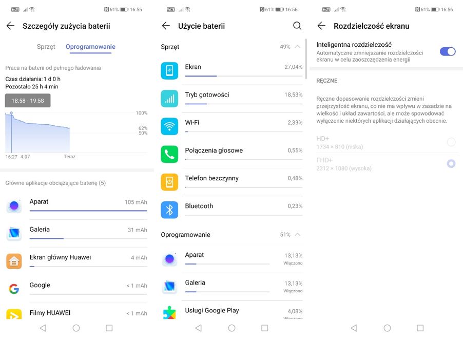 EMUI w Huawei P30 lite – informacje o baterii i inteligentna rozdzielczość ekranu.