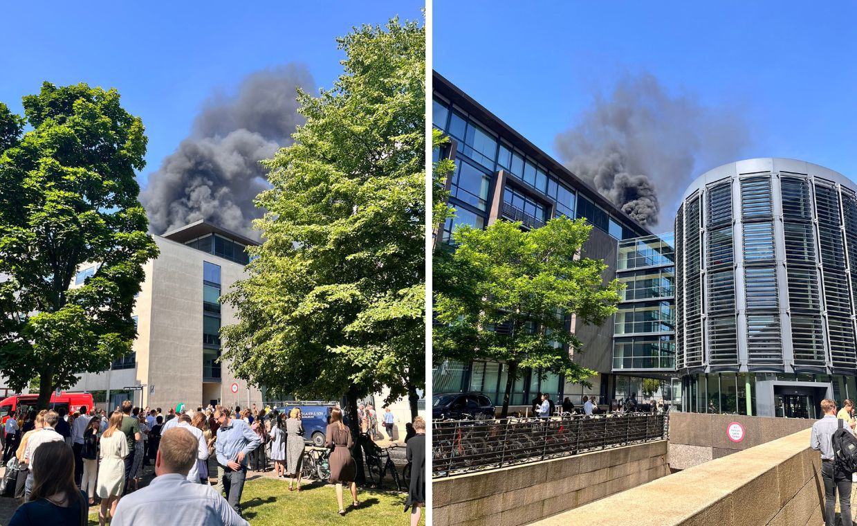 Thick smoke in the centre of Copenhagen. A ministerial building is on fire.