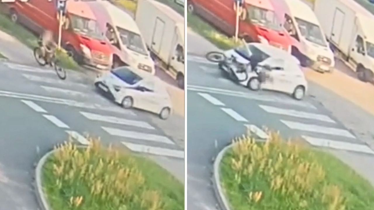Rowerzysta nie miał szans. Moment potrącenia na pasach