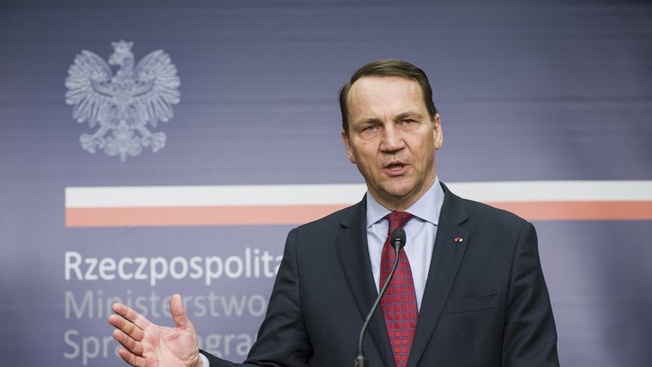WARSAW, MASOVIAN VOIVODESHIP, POLAND - 2024/02/15: Polish Foreign Minister Radoslaw Sikorski speaks during a press conference with the British Foreign Secretary in Warsaw. The British Foreign Secretary David Cameron visited Poland and met with Radoslaw Sikorski - Polish Foreign Affairs Minister. The foreign ministers talked about strong support and how to strengthen Ukraine in the war as it fights off Russian President Vladimir Putin's aggression. (Photo by Attila Husejnow/SOPA Images/LightRocket via Getty Images)