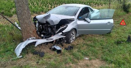Wypadek na trasie Piaski – Chełm. Peugeot uderzył w drzewo. Nie żyje pasażerka [ZDJĘCIA]