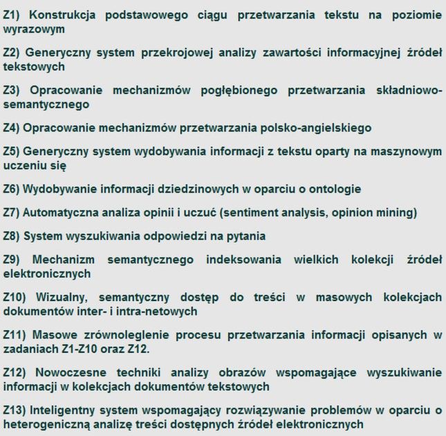 Zadania wchodzące w skład projektu NEKST