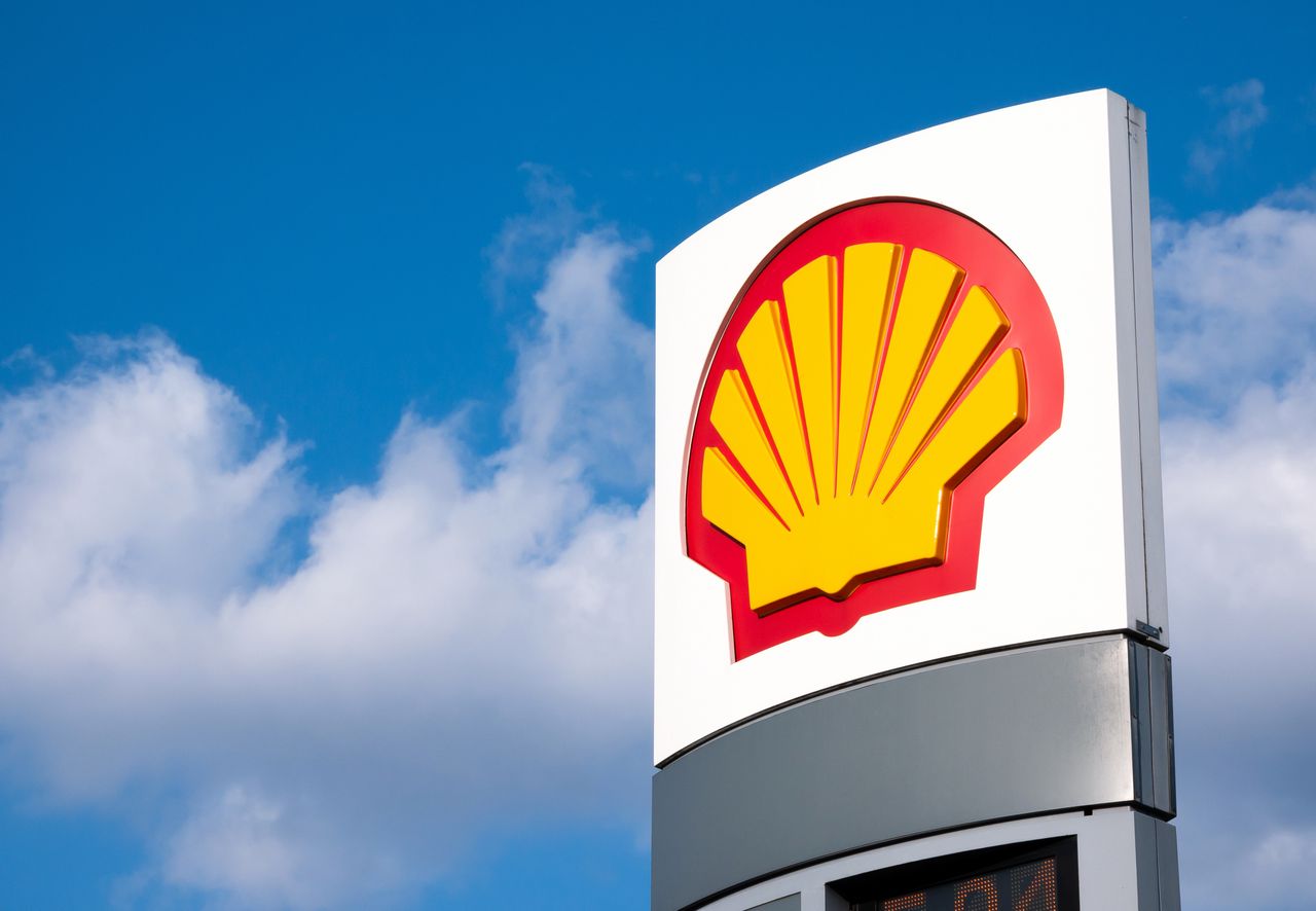 Shell gas station signage.