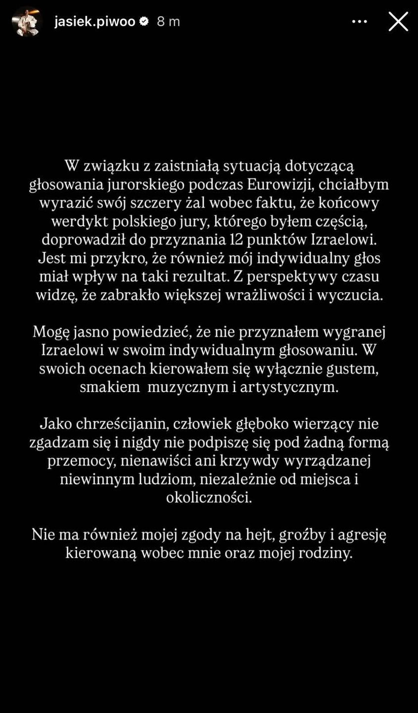 Jasiek Piwowarczyk kaja się za 12 punktów dla Izraela