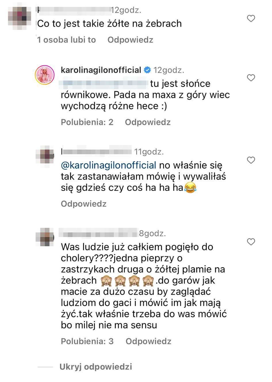 Komentarze na profilu Karoliny Gilon