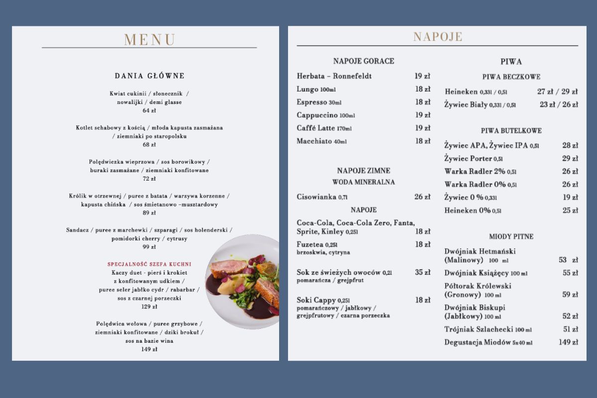 Fragment menu restauracji "Wierzynek"