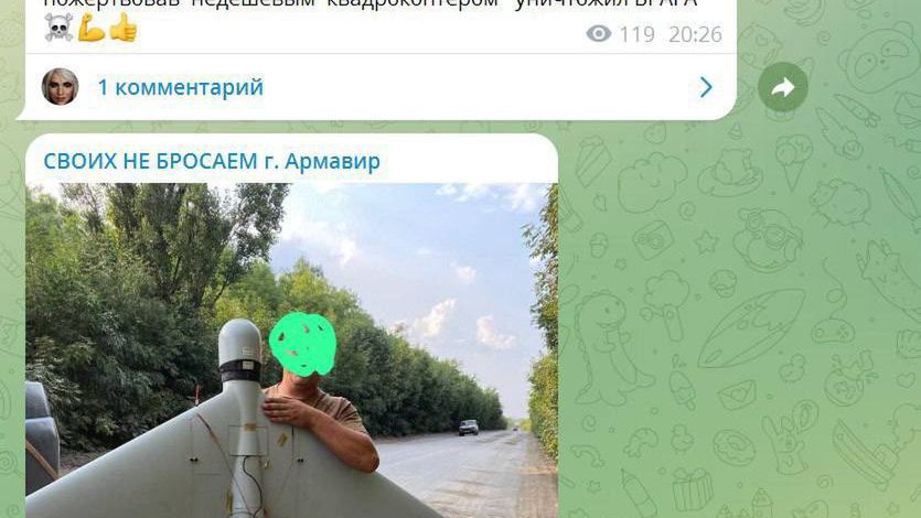 Rosjanin chwalący się zestrzeleniem rosyjskiego drona zwiadowczego ZALA.
