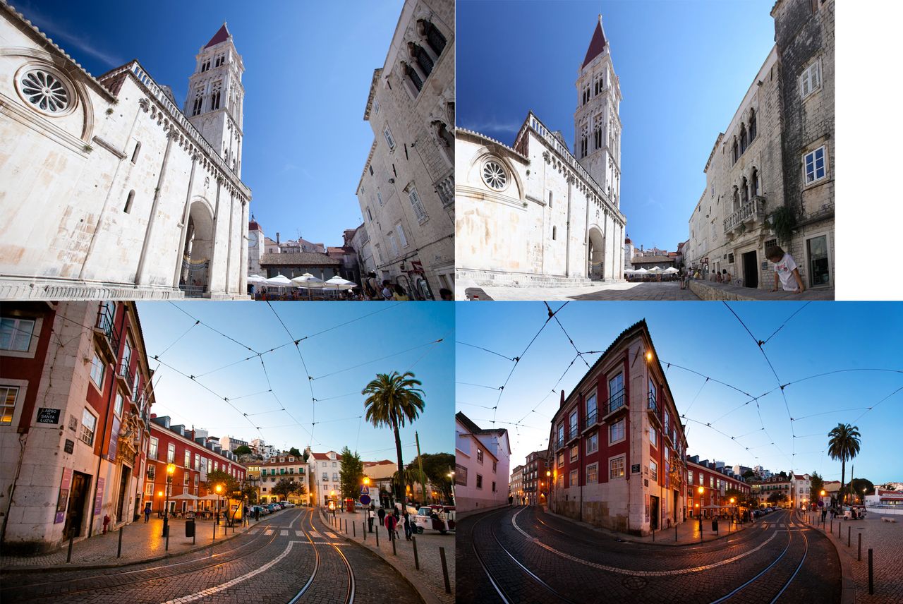 ©JK - Trogir i Lizbona. Zdjęcia po lewej to pojedyncze zdjęcia zrobione przy 17 mm. Po prawej to panoramy łączone z 6 zdjęć.