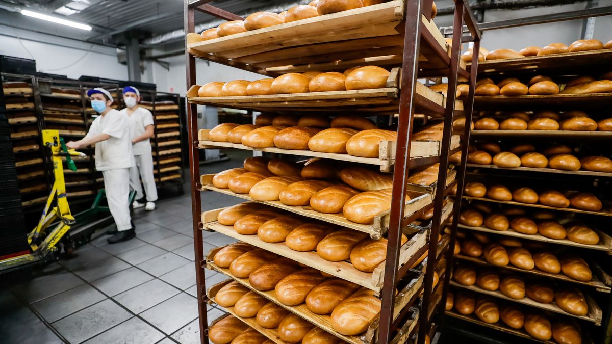 MOSCOW, RUSSIA - APRIL 28, 2020: Freshly baked bread at the Kolomensky Bakery and Confectionery. The bakery is a successor to Bread Baking Plant 15 launched on December 24, 1956. Kolomensky is one of the Russian leading bread factories. Mikhail Metzel/TASS (Photo by Mikhail Metzel\TASS via Getty Images)