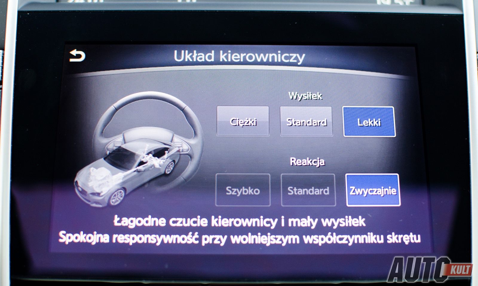 Kierowca może niezależnie ustawić sobie siłę wspomagania i szybkość skrętu kół w stosunku do ruchu kierownicą