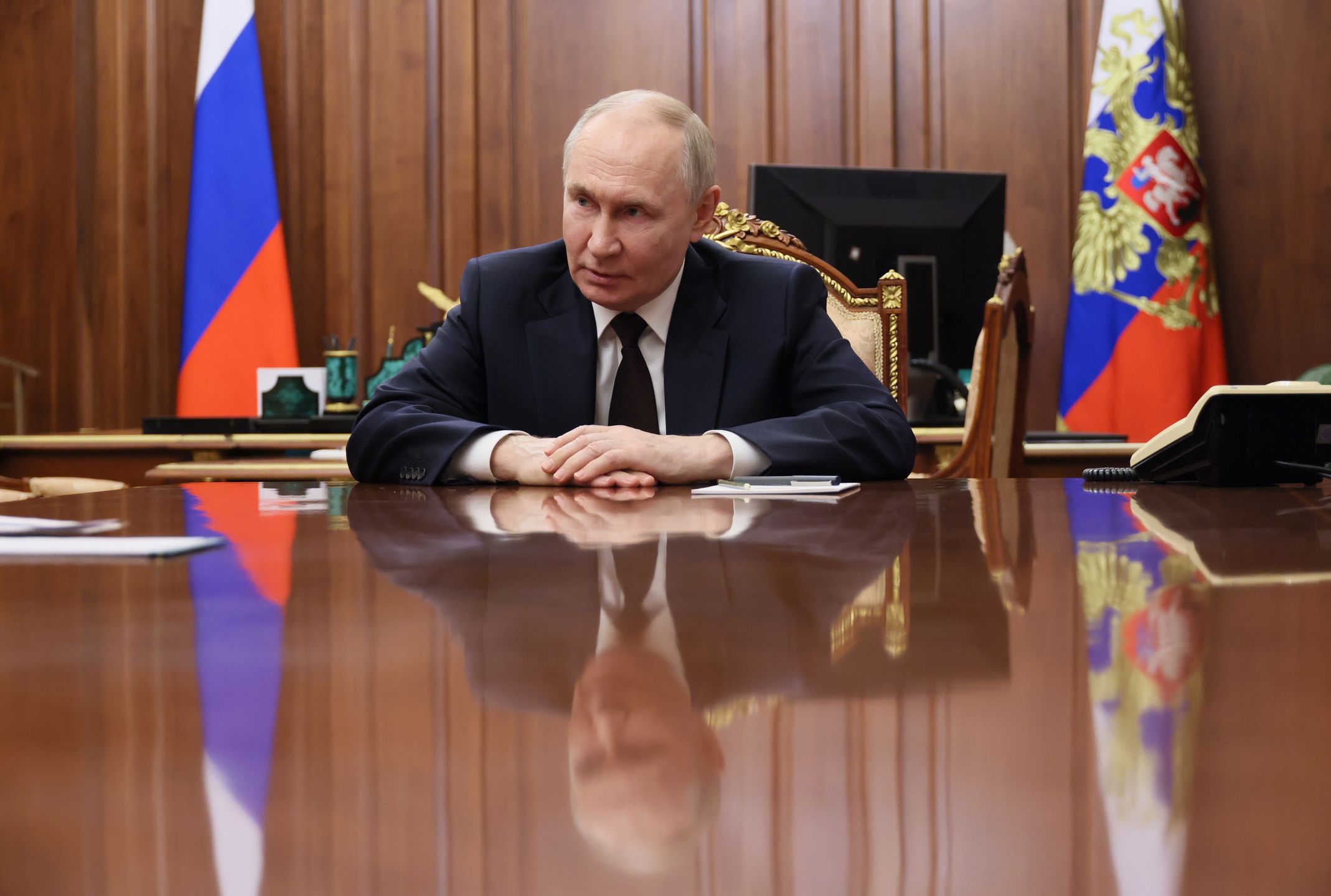 Russian President Vladimir Putin meets with Deputy Minister of Transport Andrey Nikitin at the Kremlin in Moscow, Russia, 07 July 2025. Nikitin was appointed as Russia's acting transport minister replacing Roman Starovoit who was dismissed on 07 July 2025. EPA/MIKHAIL METZEL/SPUTNIK/KREMLIN POOL MANDATORY CREDIT Dostawca: PAP/EPA.