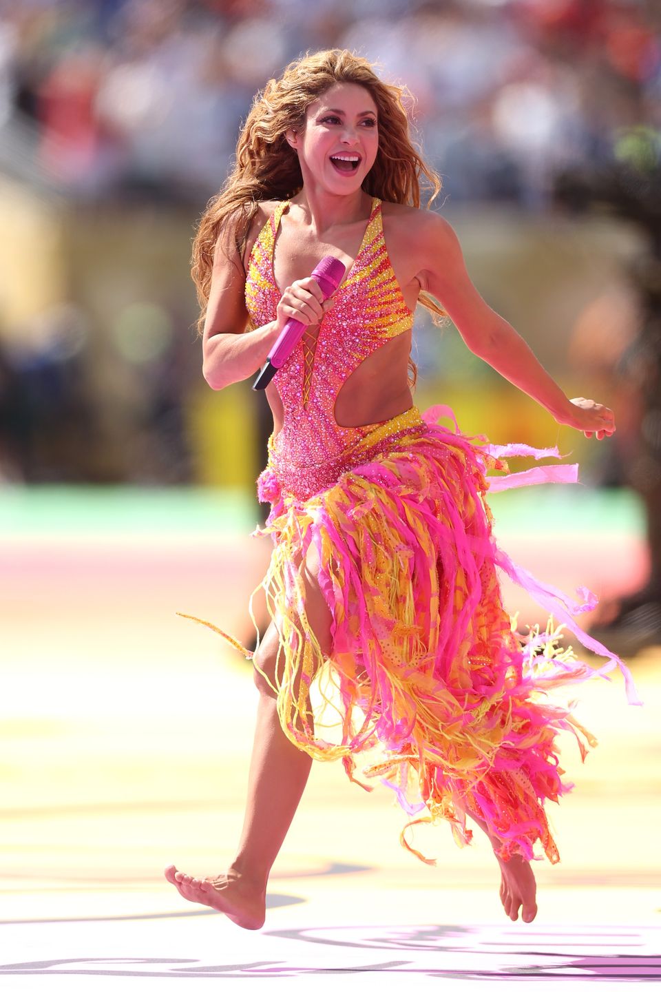 EAST RUTHERFORD, NEW JERSEY - JULY 19: Shakira performs during the Topps Final Halftime Show the FIFA World Cup 2026 Final match between Spain and Argentina at New York New Jersey Stadium on July 19, 2026 in East Rutherford, New Jersey. (Photo by Lars Baron/Getty Images)
