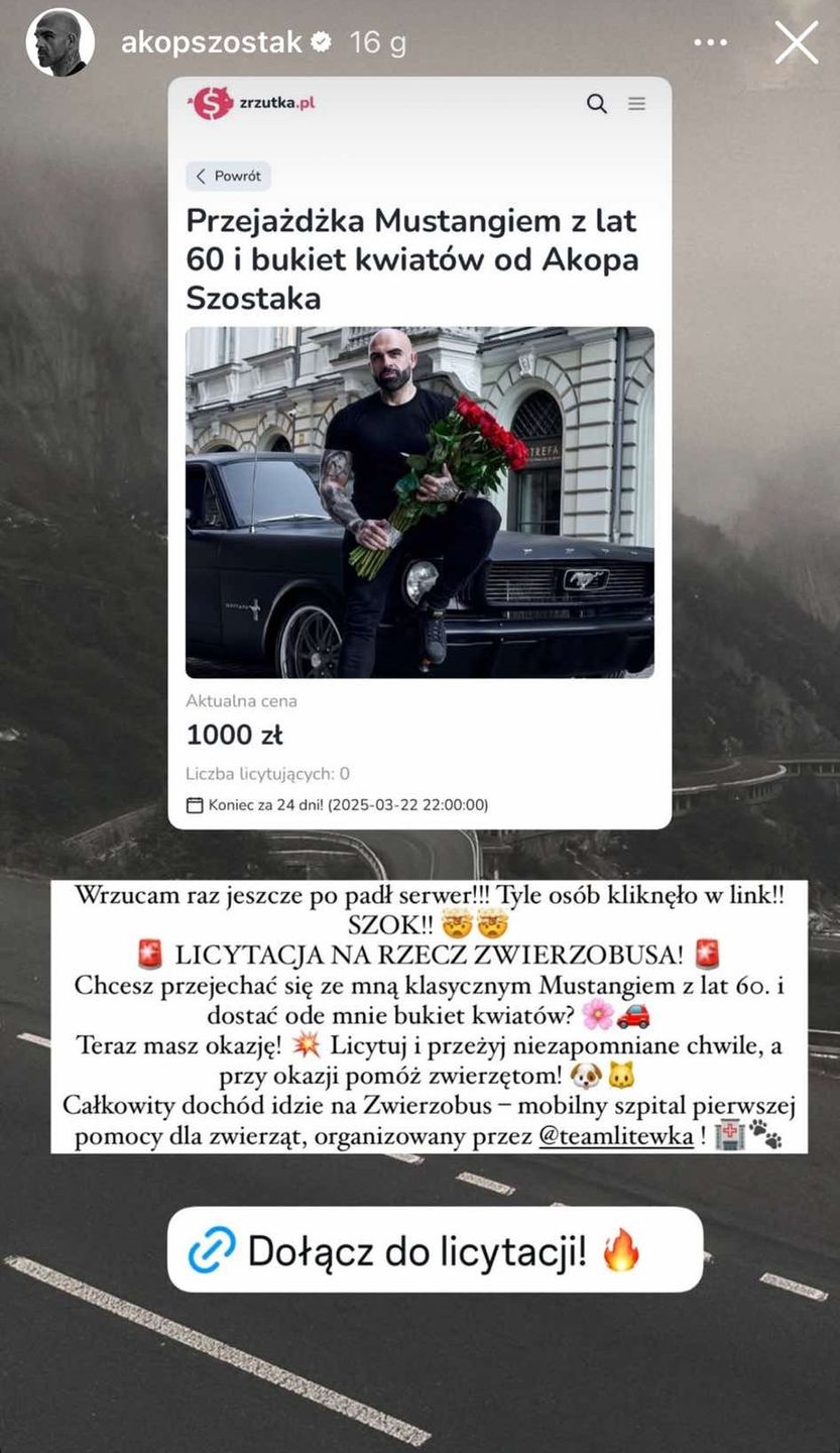 Wpis Akopa Szostaka na Instagramie