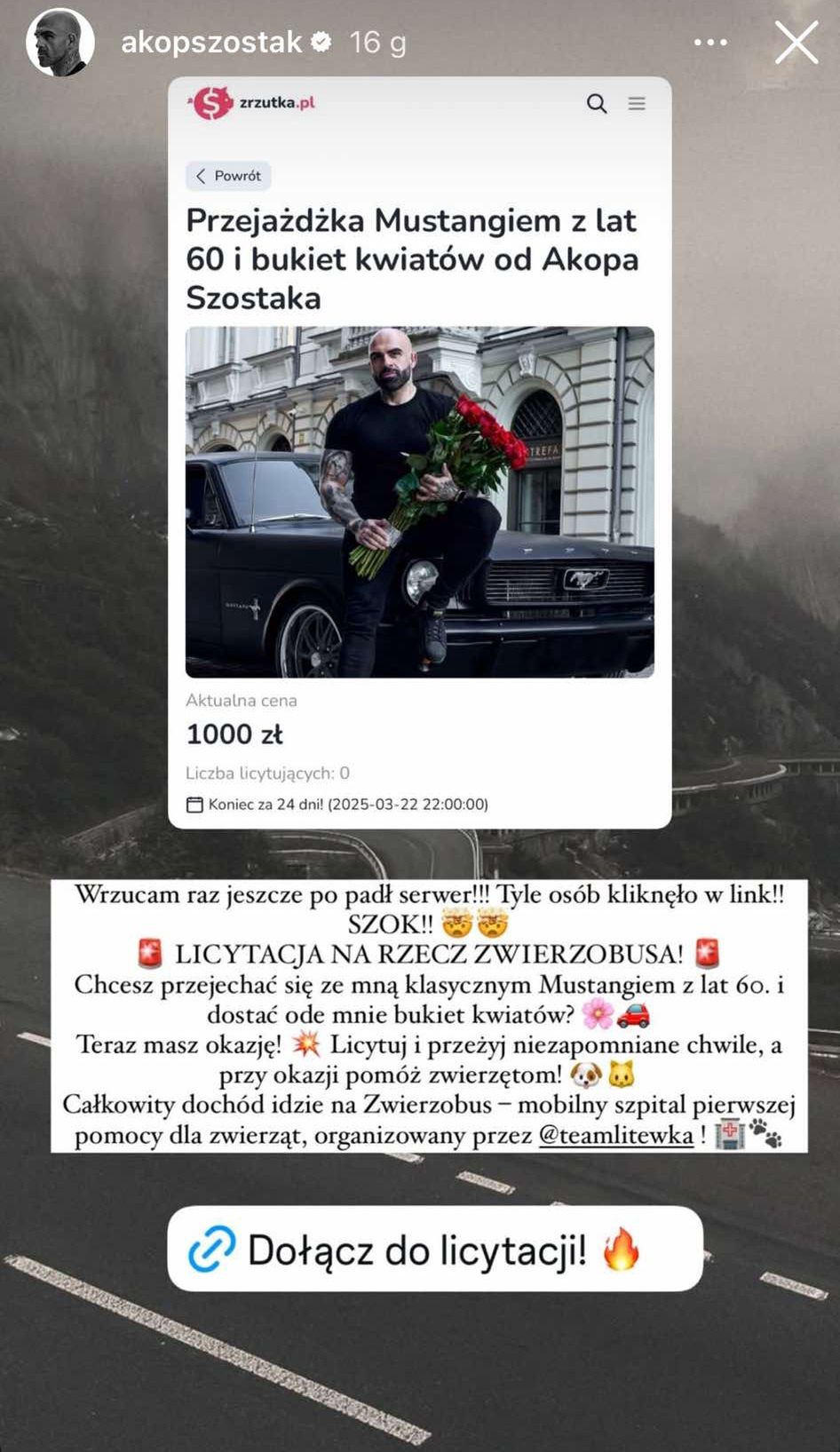 Wpis Akopa Szostaka na Instagramie