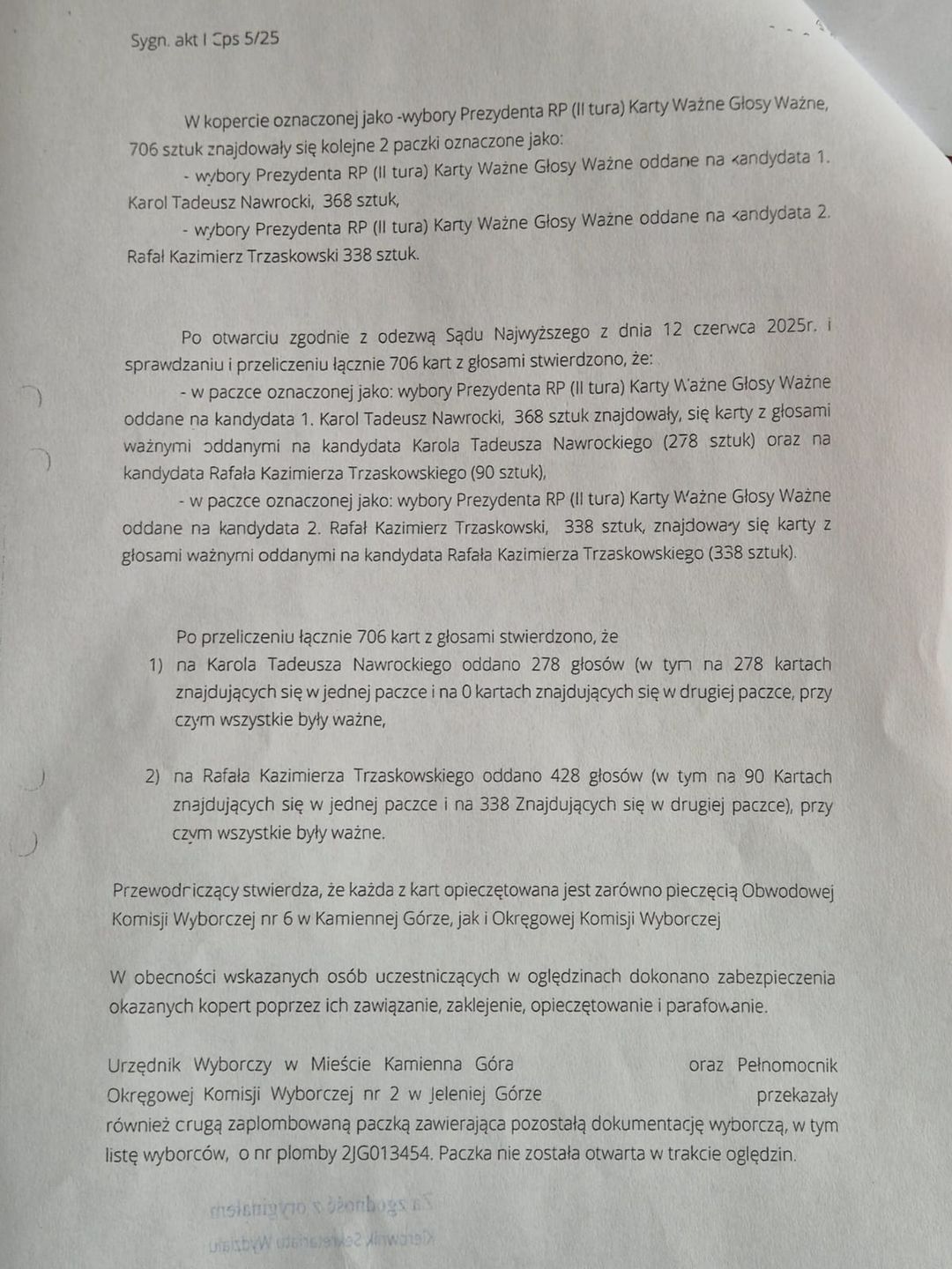 Protokół z oględzin komisji wyborczej w Kamiennej Górze 