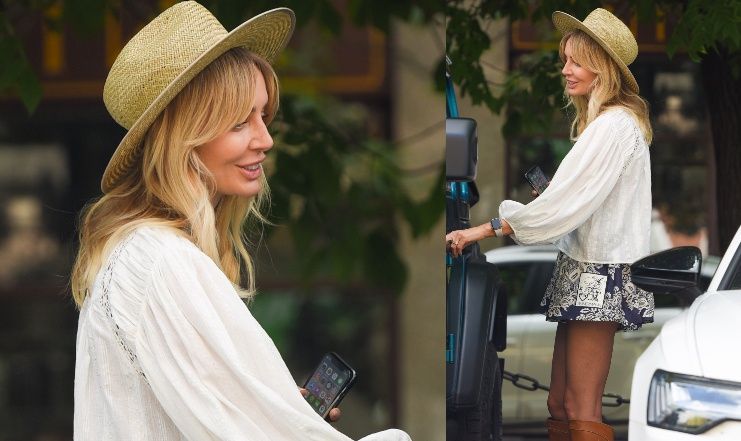 Długonoga Agnieszka Woźniak-Starak wychodzi z pracy