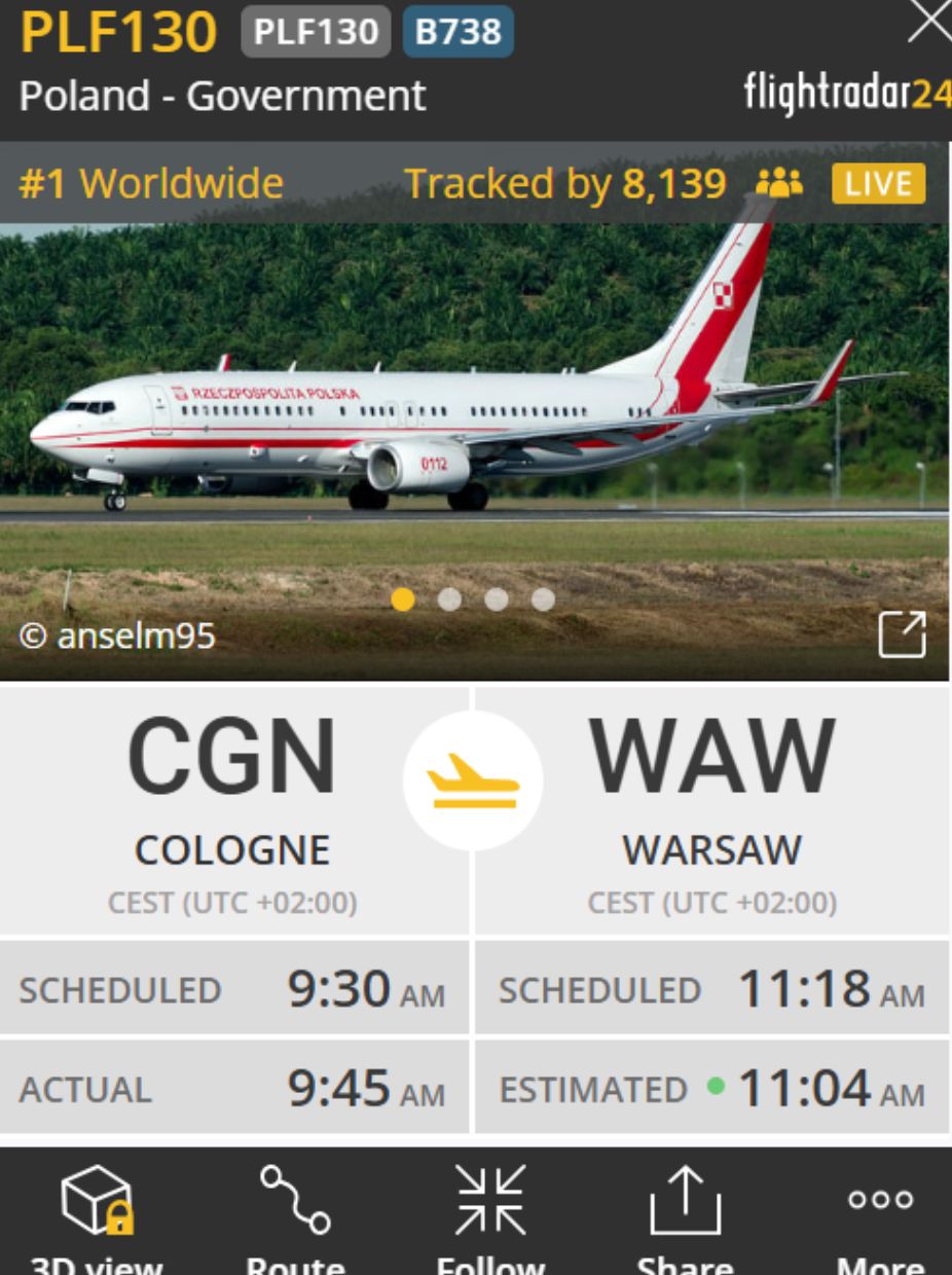 Informacje o locie chwilę przed wylądowaniem 