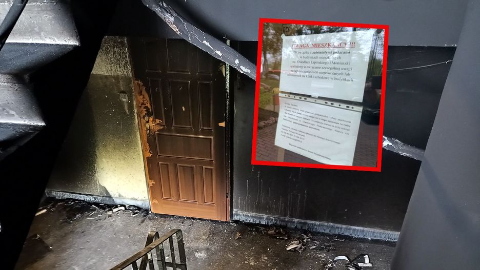 Klatka schodowa jednego z podpalonych bloków w Lublinie