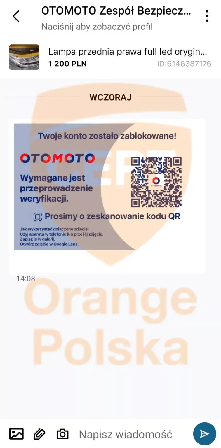 Fałszywa wiadomość o zablokowaniu konta