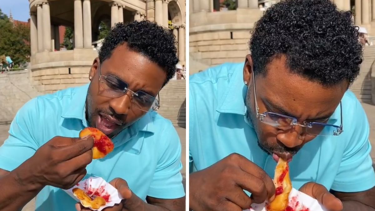 Amerykanin próbuje polskiego oscypka