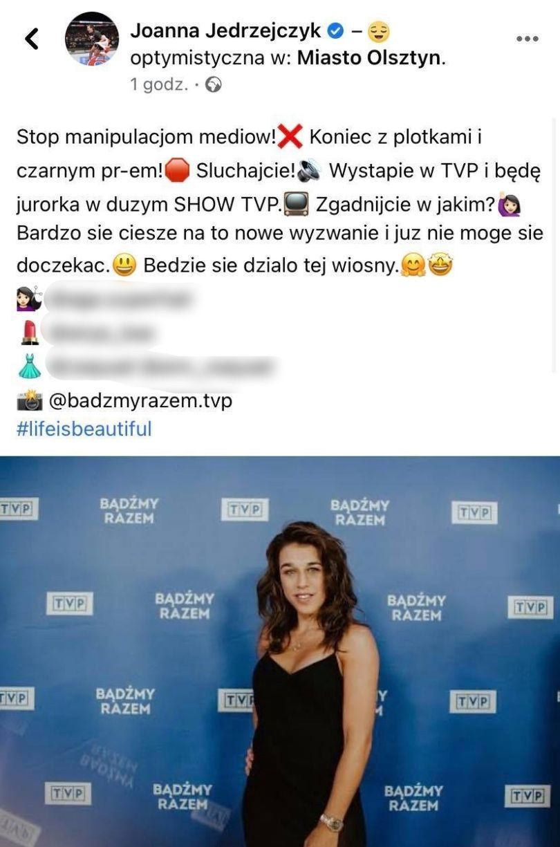 Joanna Jędrzejczyk zostanie jurorką w programie TVP (Facebook - Joanna Jędrzejczyk)