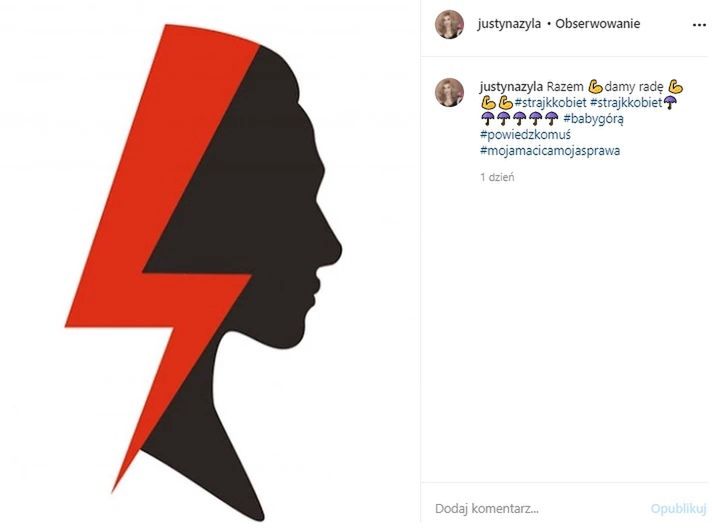 Justyna Żyła wspiera Strajk Kobiet na Instagramie