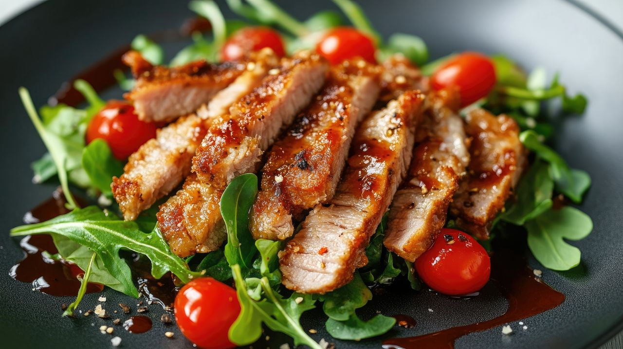 Salad with roasted pork loin