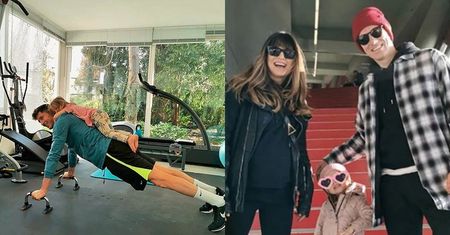 Robert Lewandowski w czasie kwarantanny robi pompki z Klarą na plecach (FOTO)