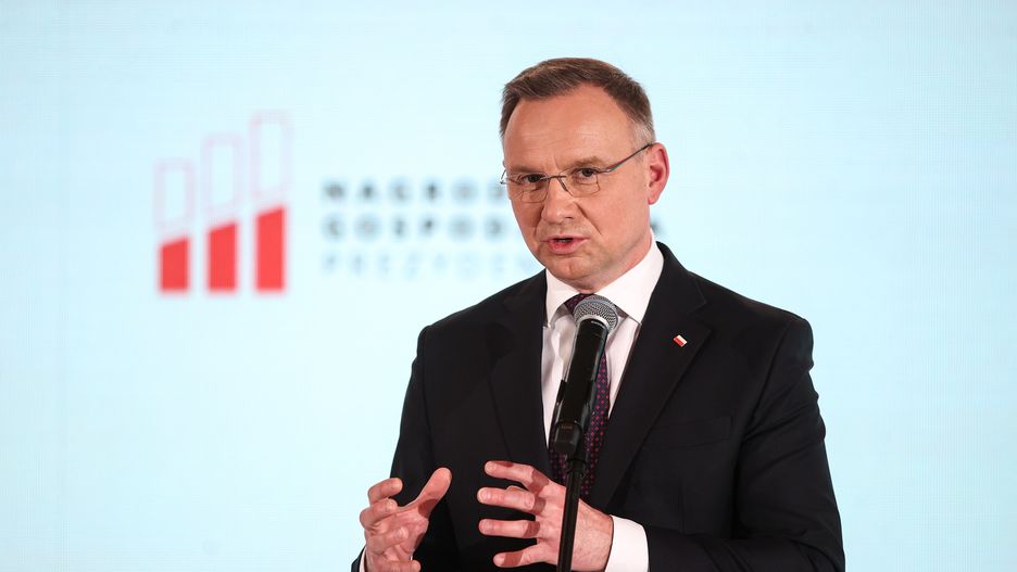 Łańcut, 23.11.2023. Prezydent RP Andrzej Duda na Gali XXI edycji Nagrody Gospodarczej Prezydenta RP na Zamku w Łańcucie, 23 bm. (aldg) PAP/Łukasz Gągulski