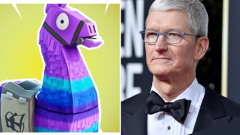 Szef Apple, Tim Cook (po prawej) i lama - maskotka z gry Fortnite
