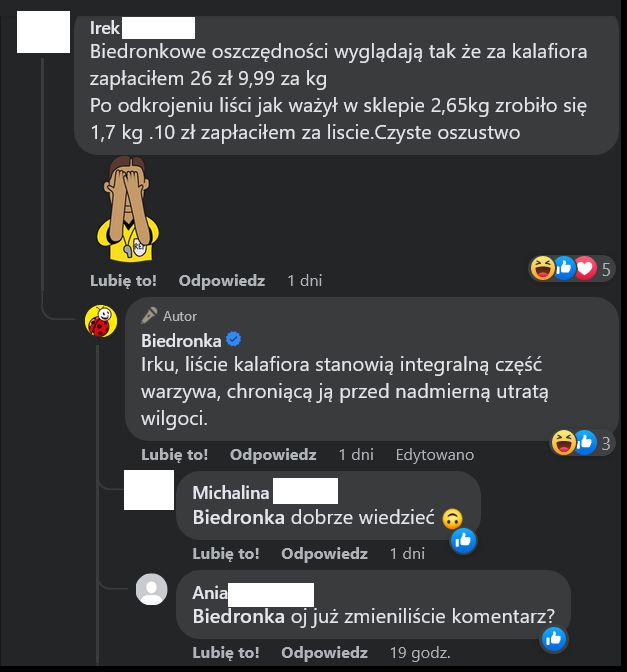 Biedronka odpowiada klientowi ws. wagi kalafiora