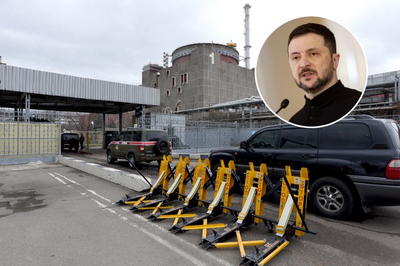 Na zdjęciu reaktor nr 1 zaporoskiej elektrowni jądrowej i Wołodymyr Zełenski