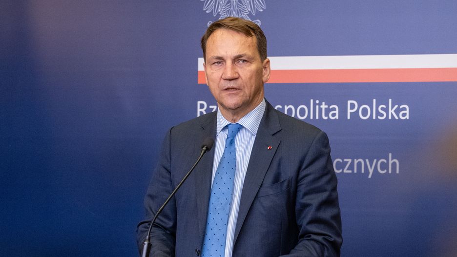 WARSAW, POLAND - 2024/06/25: Minister of Foreign Affairs of Poland Radoslaw Sikorski speaks during a press conference. Press conference of the Minister of Foreign Affairs of Poland Radoslaw Sikorski and Minister of Foreign Affairs of Sweden Tobias Billström. During the press conference, the ministers discussed support for Ukraine, including military and economic assistance and reconstruction plans. Security issues were also discussed, such as sanctions against Russia and Belarus, hybrid threats, disinformation and defense cooperation within The North Atlantic Treaty Organization (NATO). The future of the Eastern Partnership and China's role in ending Russian aggression against Ukraine were discussed. (Photo by Marek Antoni Iwanczuk/SOPA Images/LightRocket via Getty Images)