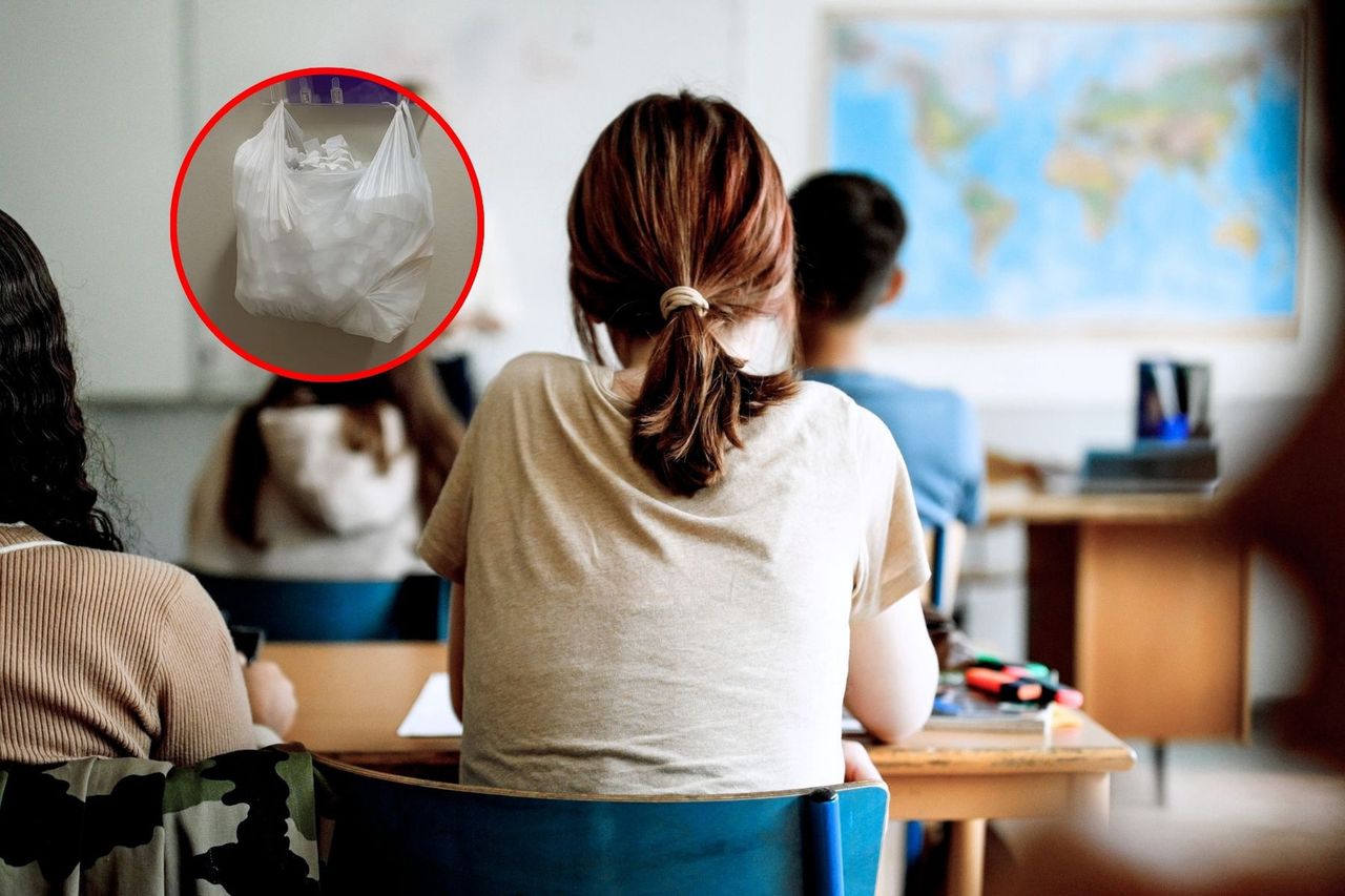 Reklamówka wisi w klasie. To, co wrzucają do niej dzieci, wyciska łzy