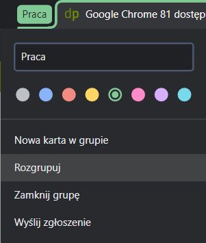 Opcje grup pozwalają edytować między innymi nazwy i kolory.