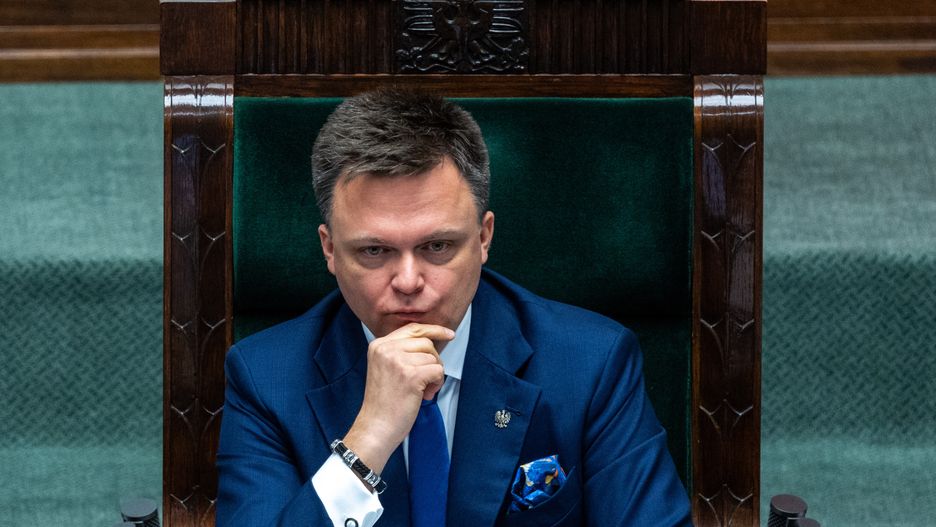 Marshal of the Sejm Szymon Holownia leads a meeting of the Polish Parliament  in Warsaw, Poland, on November 19, 2024. (Photo by Andrzej Iwanczuk/NurPhoto via Getty Images)