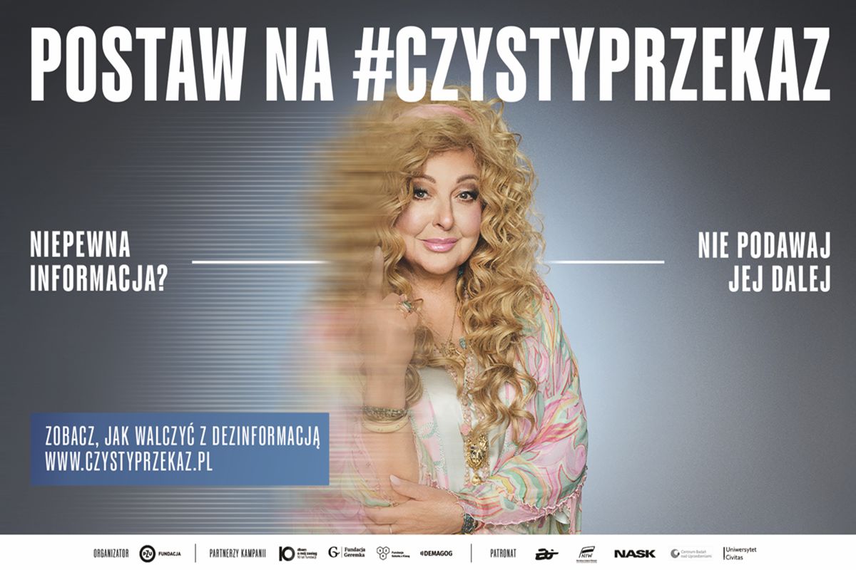 Magda Gessler, Szymon Marciniak i Mikołaj Roznerski w kampanii Fundacji PZU o dezinformacji