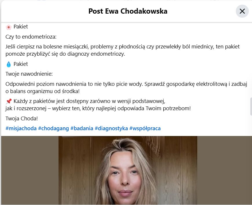 Post Ewy Chodakowskiej na Facebooku