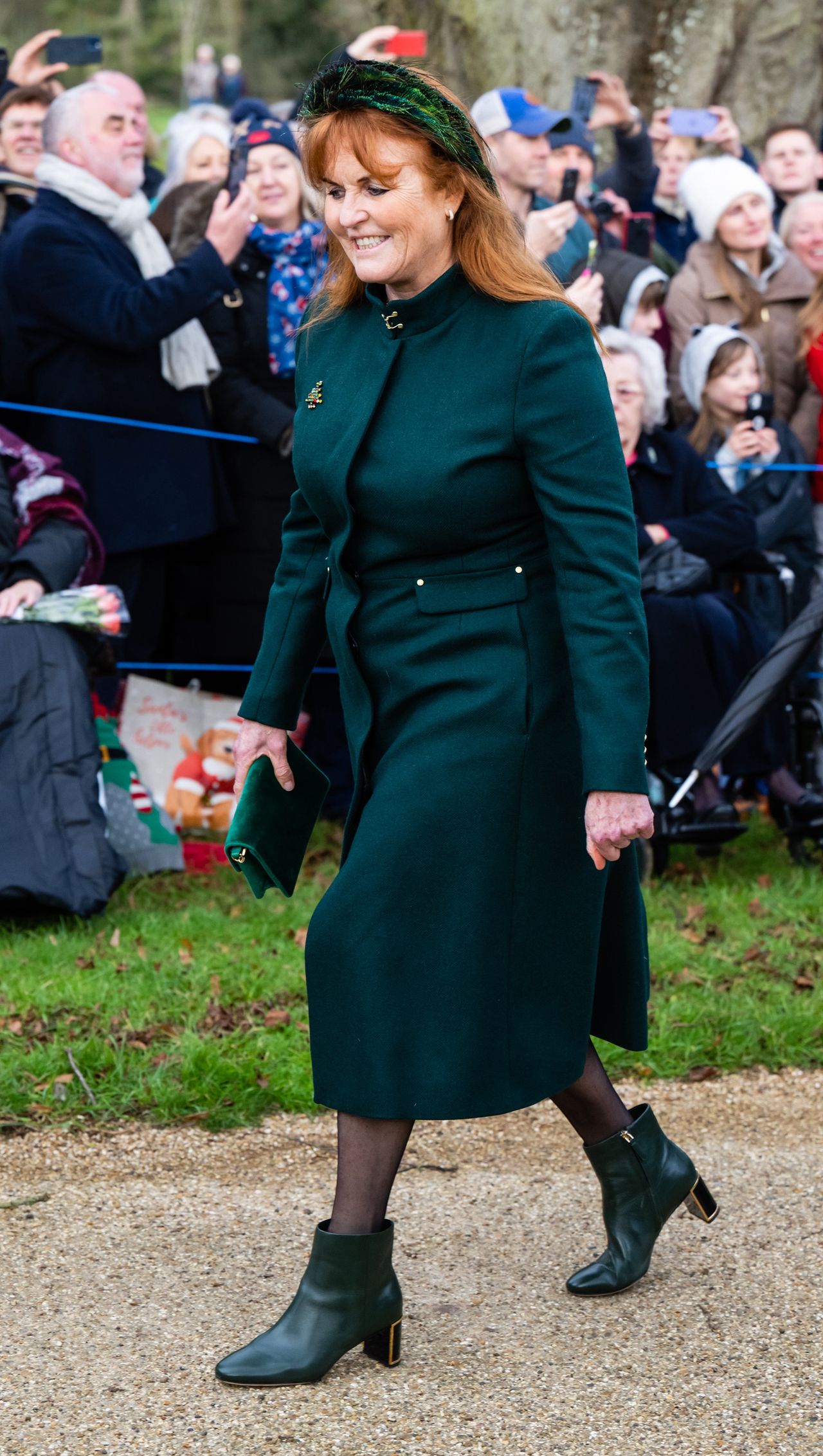 SANDRINGHAM, NORFOLK - DECEMBER 25: Sarah Ferguson, Duchess of York attends the Christmas Morning Service at Sandringham Church on December 25, 2023 in Sandringham, Norfolk. (Photo by Samir Hussein/WireImage)