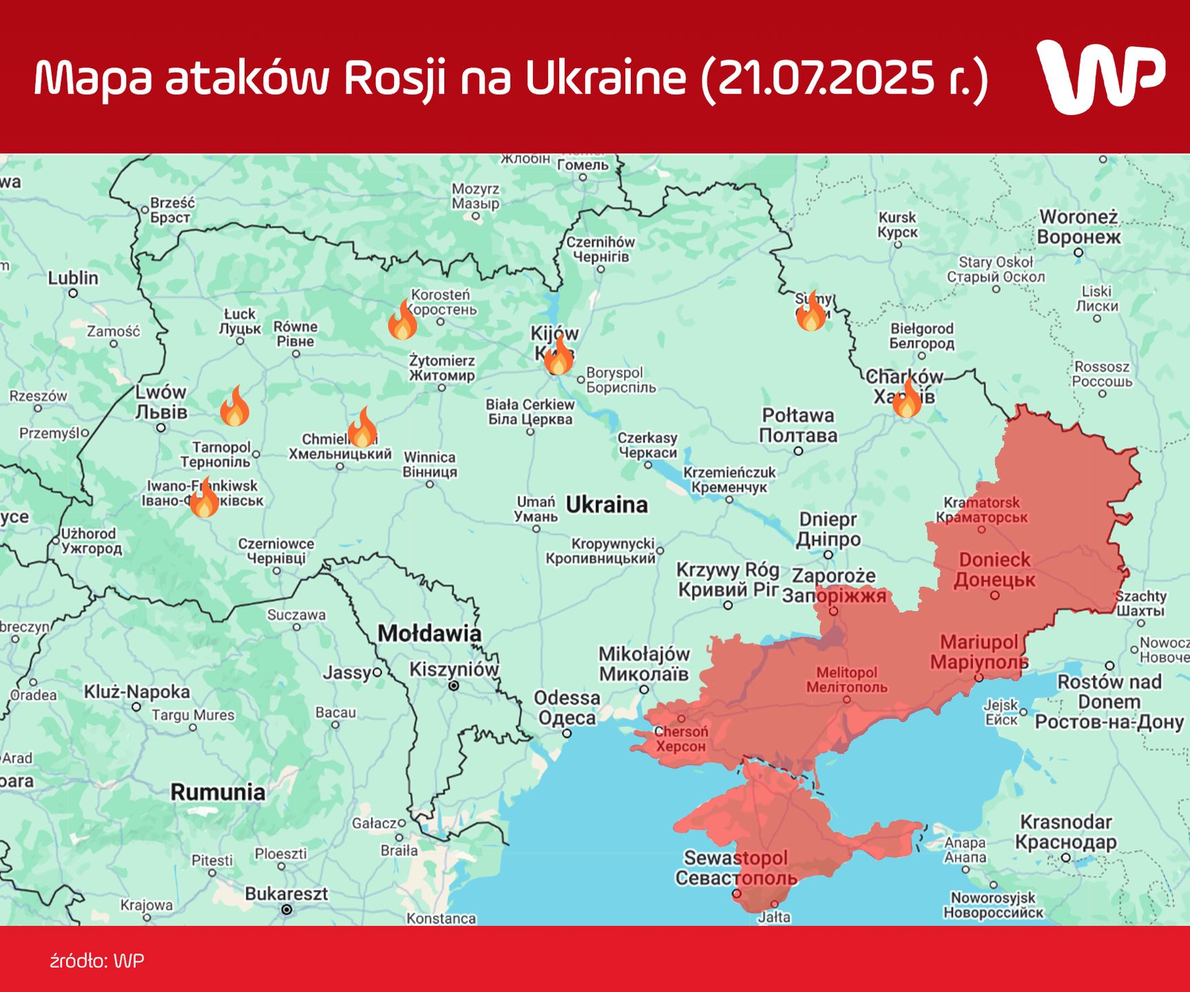 Mapa ataków Rosji na Ukrainie