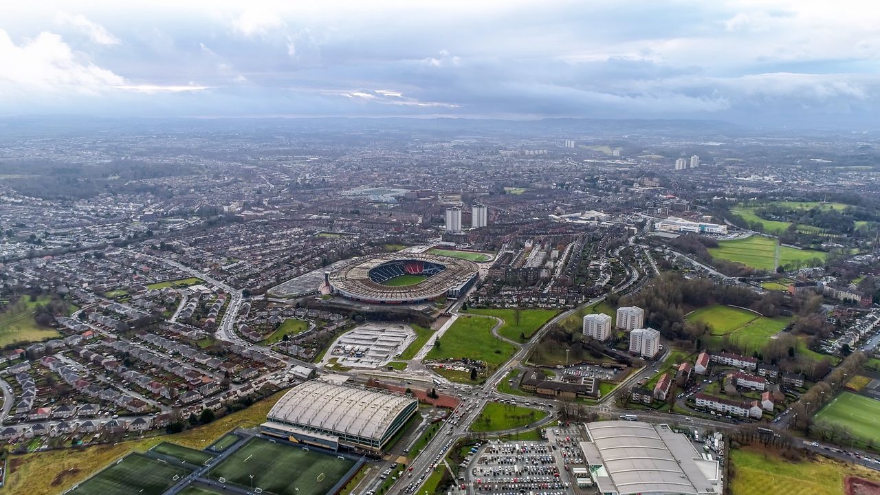 Widok na stadion piłkarski w Glasgow 