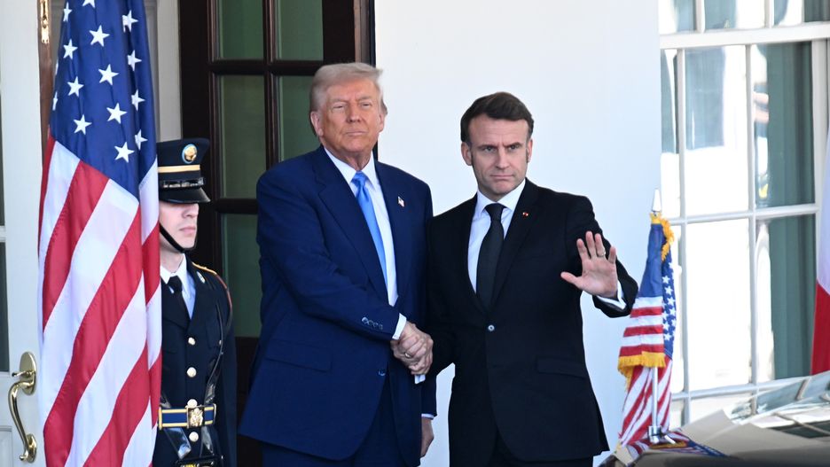 WASHINGTON, DC - FEBRUARY 24: U.S. President Donald Trump (L) meets with French President Emmanuel Macron at the White House on February 24, 2025 in Washington, DC. (Photo by Chen Mengtong/China News Service/VCG via Getty Images)