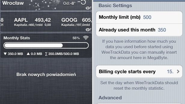 Lepsza kontrola pakietów internetowych na iPhonie dzięki WeeTrackData 1